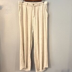Rojada Linen Blend Pleated Ankle Pants Beige Wide Leg Coastal Old Money Flowy L